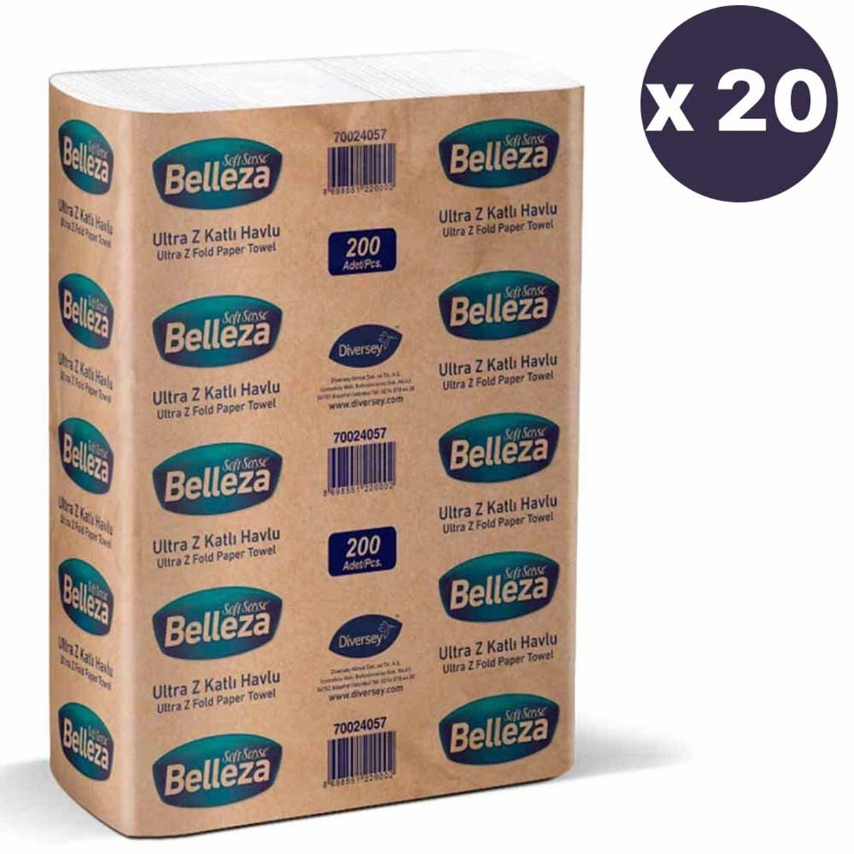 Belleza Ultra Z Katlı Havlu 23x24 cm 200lü 20 Paket resmi