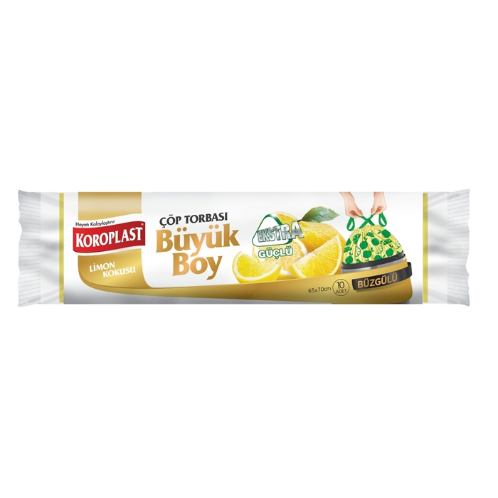 Koroplast Limon Kokulu Büyük  Çöp Torbası 65x80 cm 10'lu 25 Rulo resmi