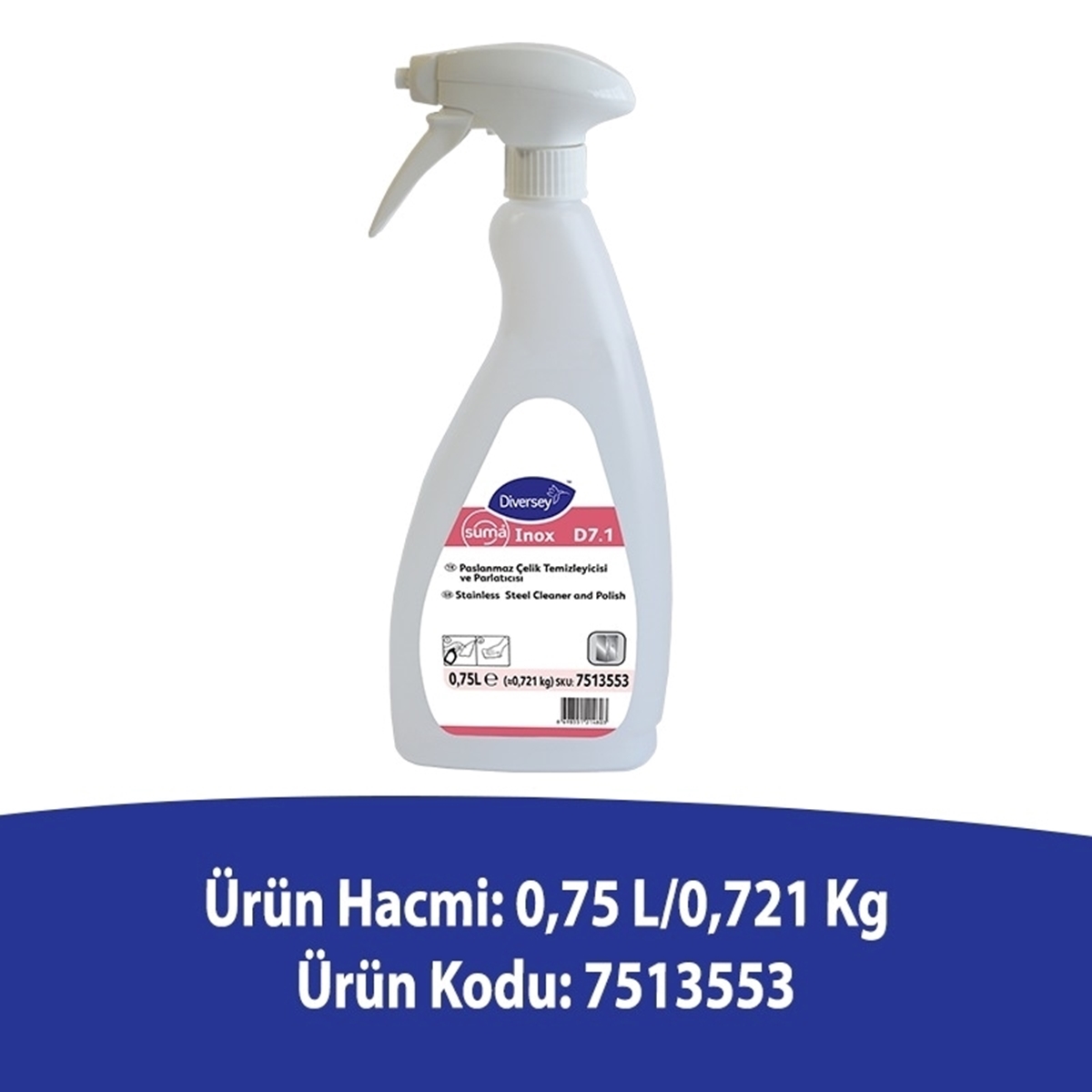 Diversey Suma Inox Classic D7.1 Paslanmaz Çelik Temizleyici ve Parlatıcı 0,75 L resmi